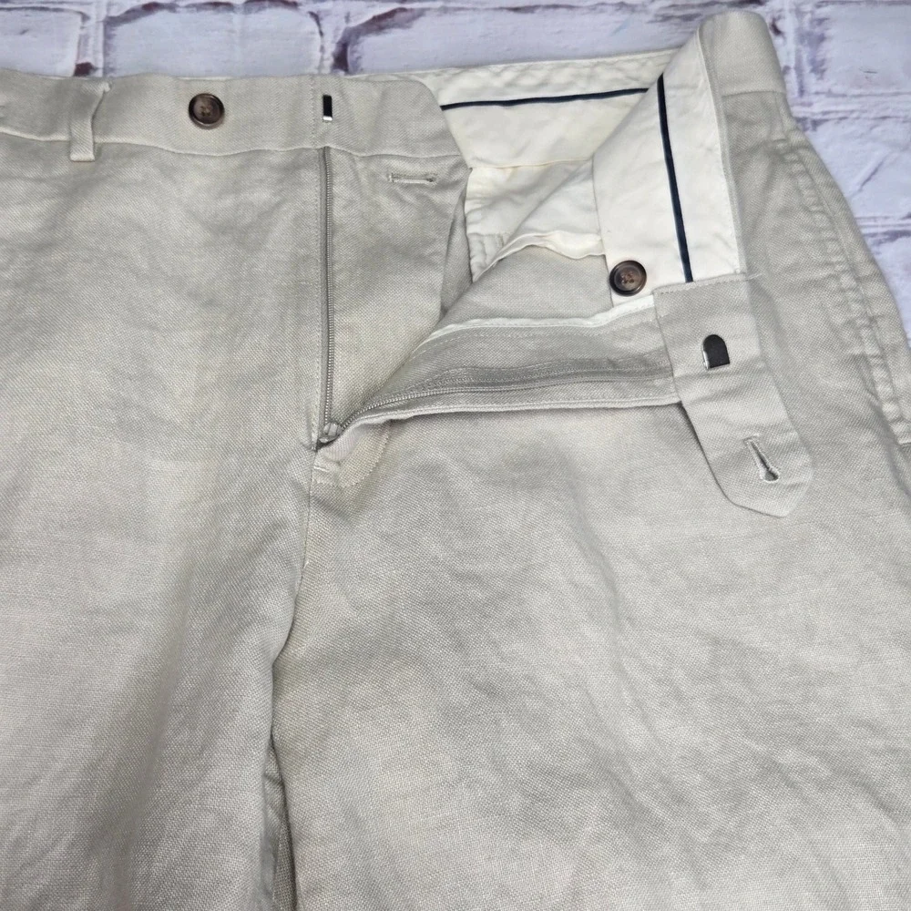Brooks Brothers Trousers Beige Irish Linen Madison Flat Front Casual Men 33x30